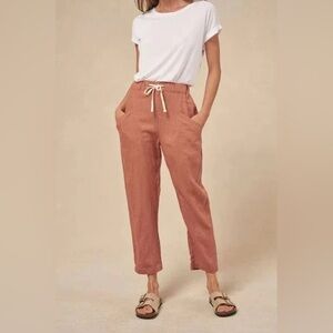 Linen drawstring pants in terracotta